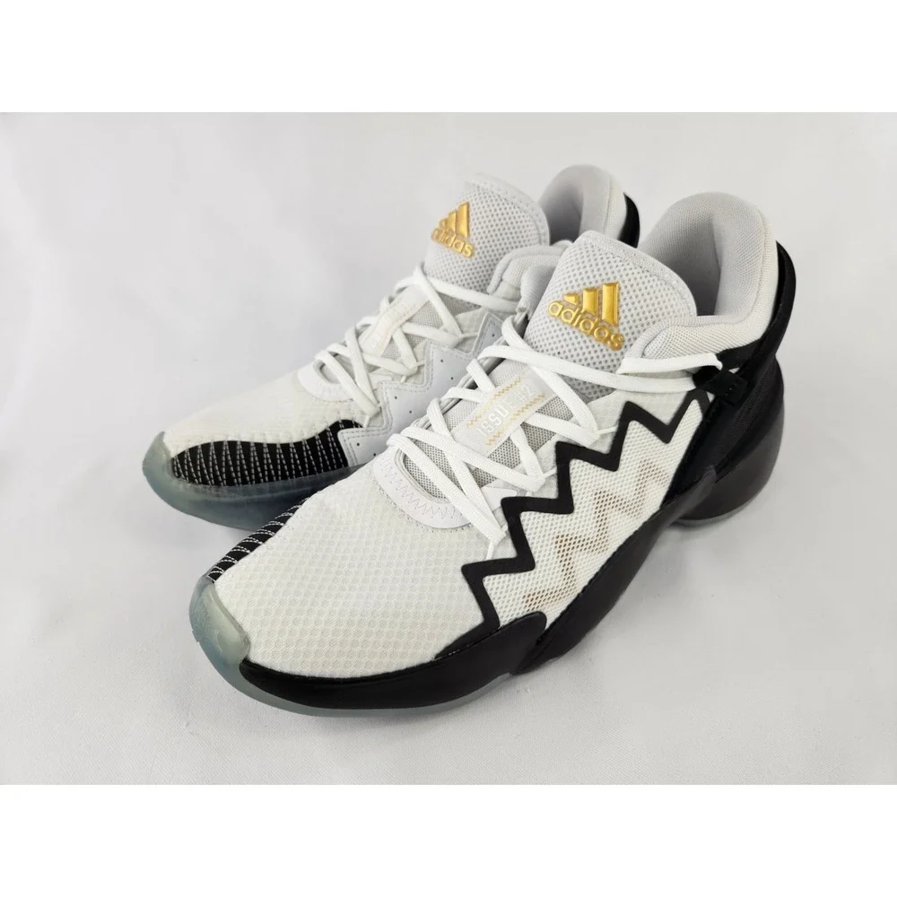 Adidas Men's D.O.N. Issue #2 Basketball Shoes White‎ Black Gold Sneakers Size 12